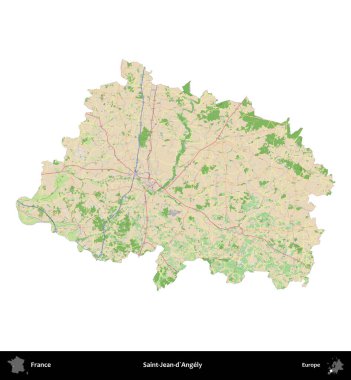 Saint-Jean-d'Angely. Fransa 'nın idari bölgesi bir OpenStreetMap Fransız tarzı haritada beyazda izole edildi