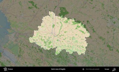 Saint-Jean-d'Angely. Fransa 'nın idari alanı koyu renk bir OpenStreetMap tarzı Fransız haritasına vurgulandı ve özetlendi