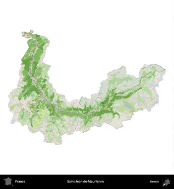 Saint-Jean-de-Maurienne. Fransa 'nın idari bölgesi bir OpenStreetMap Fransız tarzı haritada beyazda izole edildi
