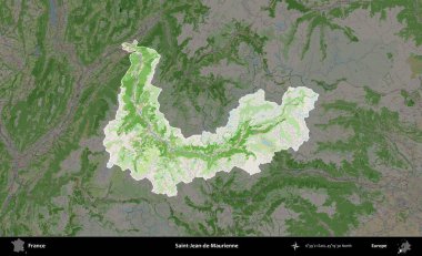 Saint-Jean-de-Maurienne. Fransa 'nın idari alanı koyu renk bir OpenStreetMap tarzı Fransız haritasına vurgulandı ve özetlendi