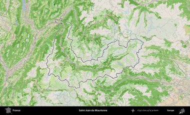 Saint-Jean-de-Maurienne. OpenStreetMap Fransız stili haritasında Fransa 'nın idari bölgesinin ana hatları belirlendi