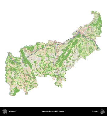 Saint-Julien-en-Genevois. Fransa 'nın idari bölgesi bir OpenStreetMap Fransız tarzı haritada beyazda izole edildi