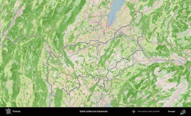 Saint-Julien-en-Genevois. OpenStreetMap Fransız stili haritasında Fransa 'nın idari bölgesinin ana hatları belirlendi