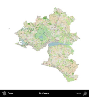 Aziz Nazaire. Fransa 'nın idari bölgesi bir OpenStreetMap Fransız tarzı haritada beyazda izole edildi