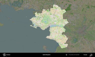 Aziz Nazaire. Fransa 'nın idari alanı koyu renk bir OpenStreetMap tarzı Fransız haritasına vurgulandı ve özetlendi