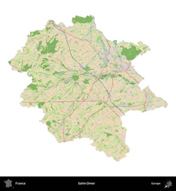 Aziz Ömer. Fransa 'nın idari bölgesi bir OpenStreetMap Fransız tarzı haritada beyazda izole edildi