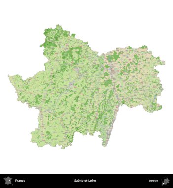 Saone-et-Loire. Fransa 'nın idari bölgesi bir OpenStreetMap Fransız tarzı haritada beyazda izole edildi