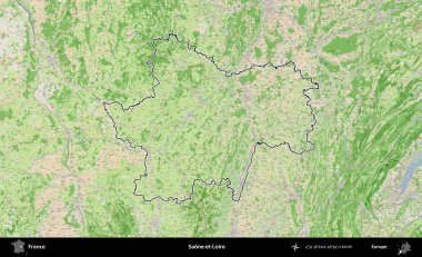 Saone-et-Loire. OpenStreetMap Fransız stili haritasında Fransa 'nın idari bölgesinin ana hatları belirlendi