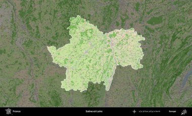Saone-et-Loire. Fransa 'nın idari alanı koyu renk bir OpenStreetMap tarzı Fransız haritasına vurgulandı ve özetlendi