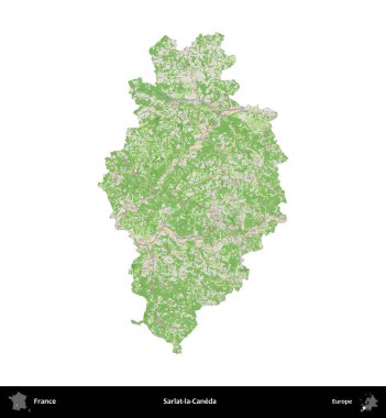 Sarlat-la-Caneda. Fransa 'nın idari bölgesi bir OpenStreetMap Fransız tarzı haritada beyazda izole edildi
