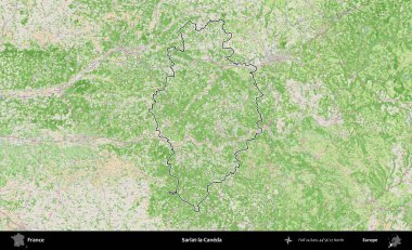 Sarlat-la-Caneda. OpenStreetMap Fransız stili haritasında Fransa 'nın idari bölgesinin ana hatları belirlendi