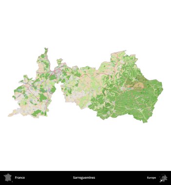 Sarregülinler. Fransa 'nın idari bölgesi bir OpenStreetMap Fransız tarzı haritada beyazda izole edildi