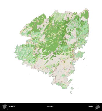 Sartene. Fransa 'nın idari bölgesi bir OpenStreetMap Fransız tarzı haritada beyazda izole edildi