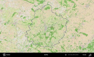 Sarthe. OpenStreetMap Fransız stili haritasında Fransa 'nın idari bölgesinin ana hatları belirlendi