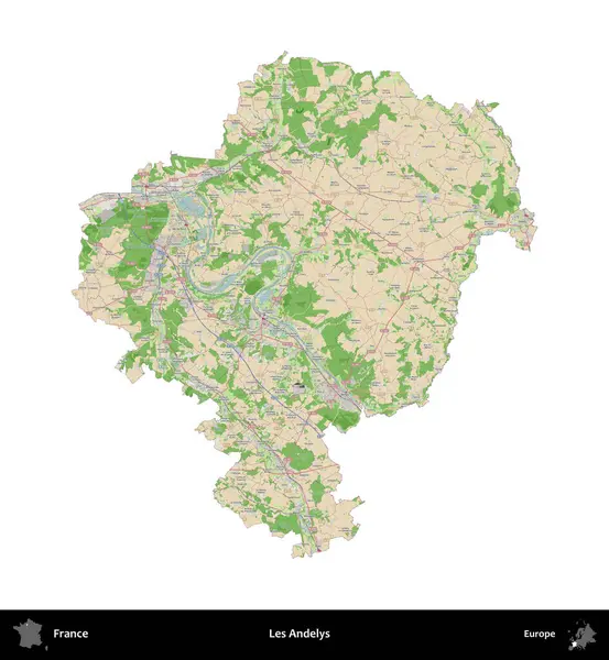Les Andelys. Fransa 'nın idari bölgesi bir OpenStreetMap Fransız tarzı haritada beyazda izole edildi