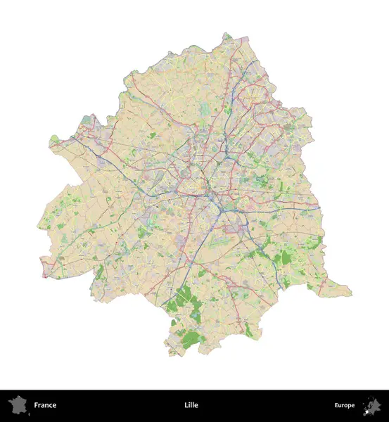 Lille. Fransa 'nın idari bölgesi bir OpenStreetMap Fransız tarzı haritada beyazda izole edildi