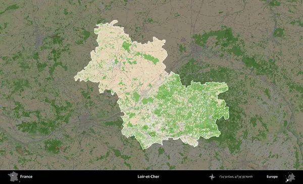 Loir-et-Cher. Fransa 'nın idari alanı koyu renk bir OpenStreetMap tarzı Fransız haritasına vurgulandı ve özetlendi