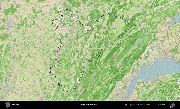 Lons-le-Saunier. OpenStreetMap Fransız stili haritasında Fransa 'nın idari bölgesinin ana hatları belirlendi