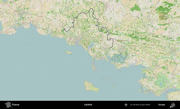 Lorient. OpenStreetMap Fransız stili haritasında Fransa 'nın idari bölgesinin ana hatları belirlendi