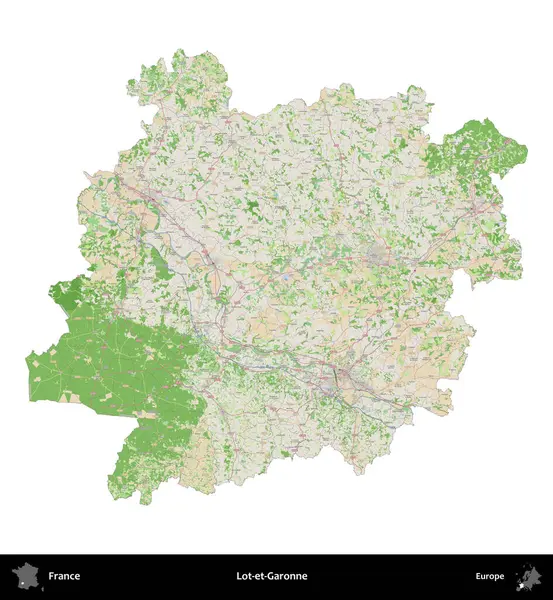 Lot-et-Garonne. Fransa 'nın idari bölgesi bir OpenStreetMap Fransız tarzı haritada beyazda izole edildi