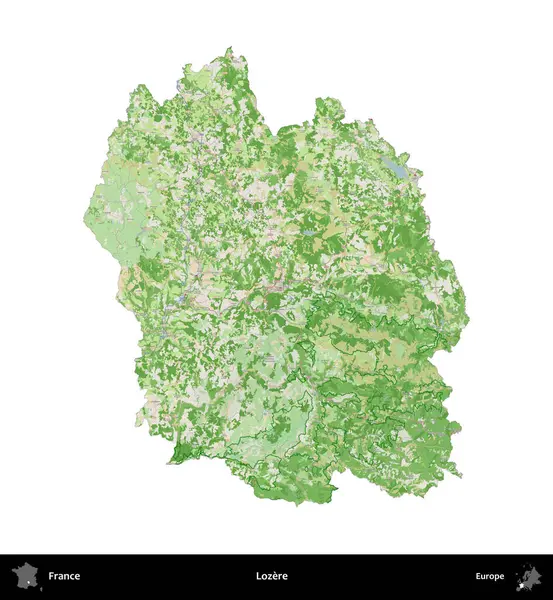 Lozere. Fransa 'nın idari bölgesi bir OpenStreetMap Fransız tarzı haritada beyazda izole edildi