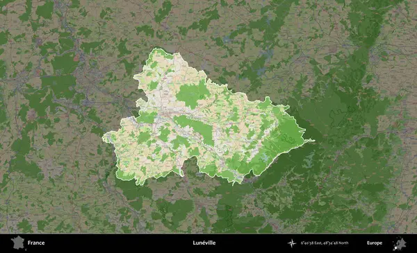 Luneville. Fransa 'nın idari alanı koyu renk bir OpenStreetMap tarzı Fransız haritasına vurgulandı ve özetlendi