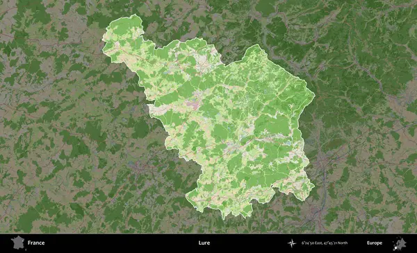 Yem. Fransa 'nın idari alanı koyu renk bir OpenStreetMap tarzı Fransız haritasına vurgulandı ve özetlendi