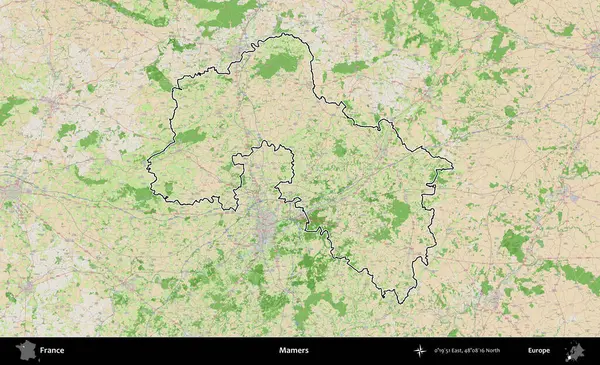 Mamers. OpenStreetMap Fransız stili haritasında Fransa 'nın idari bölgesinin ana hatları belirlendi