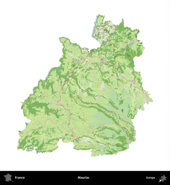 Mauriac. Fransa 'nın idari bölgesi bir OpenStreetMap Fransız tarzı haritada beyazda izole edildi