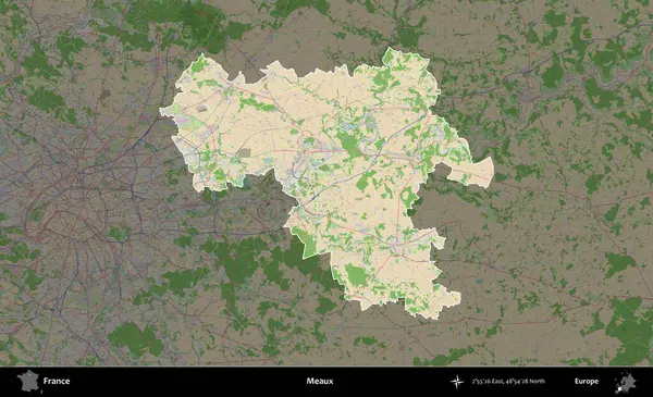 Meaux. Fransa 'nın idari alanı koyu renk bir OpenStreetMap tarzı Fransız haritasına vurgulandı ve özetlendi