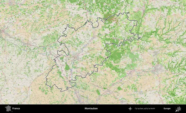 Montauban. OpenStreetMap Fransız stili haritasında Fransa 'nın idari bölgesinin ana hatları belirlendi
