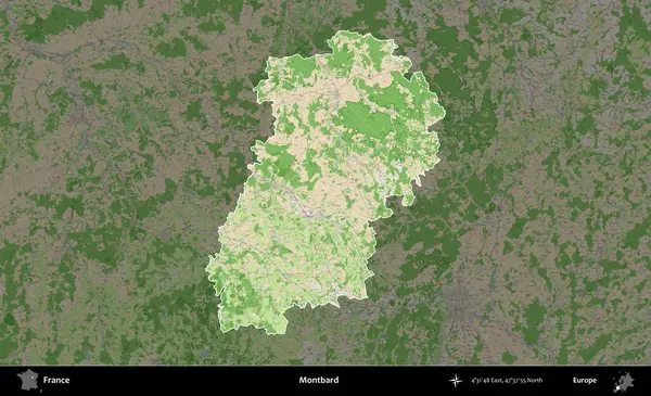 Montbard 'da. Fransa 'nın idari alanı koyu renk bir OpenStreetMap tarzı Fransız haritasına vurgulandı ve özetlendi