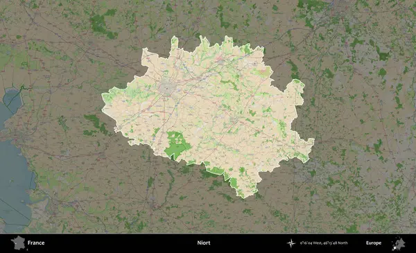 Niort. Fransa 'nın idari alanı koyu renk bir OpenStreetMap tarzı Fransız haritasına vurgulandı ve özetlendi