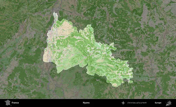 Nyons. Fransa 'nın idari alanı koyu renk bir OpenStreetMap tarzı Fransız haritasına vurgulandı ve özetlendi