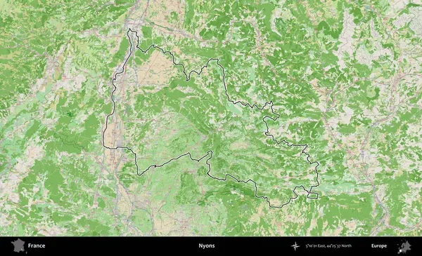 Nyons. OpenStreetMap Fransız stili haritasında Fransa 'nın idari bölgesinin ana hatları belirlendi