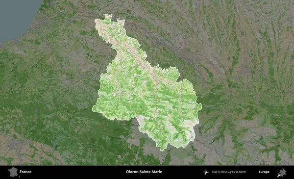 Oloron-Sainte-Marie. Fransa 'nın idari alanı koyu renk bir OpenStreetMap tarzı Fransız haritasına vurgulandı ve özetlendi