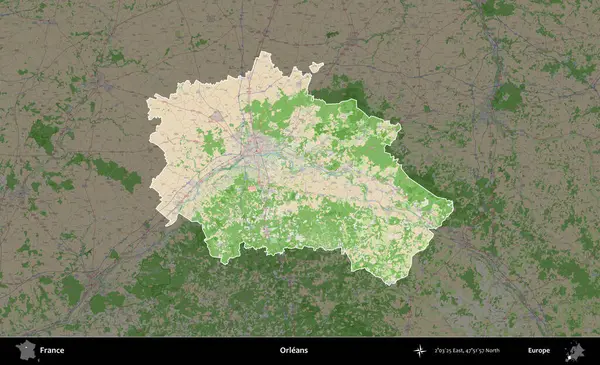 - Orleans. Fransa 'nın idari alanı koyu renk bir OpenStreetMap tarzı Fransız haritasına vurgulandı ve özetlendi