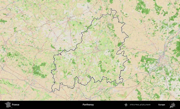 Parthenay. OpenStreetMap Fransız stili haritasında Fransa 'nın idari bölgesinin ana hatları belirlendi