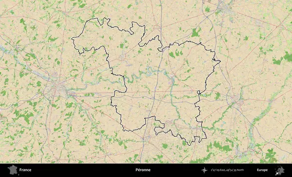 Peronne. OpenStreetMap Fransız stili haritasında Fransa 'nın idari bölgesinin ana hatları belirlendi