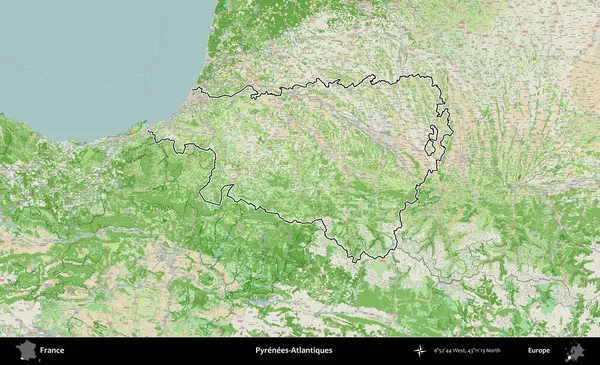 Pireneler-Atlantikler. OpenStreetMap Fransız stili haritasında Fransa 'nın idari bölgesinin ana hatları belirlendi