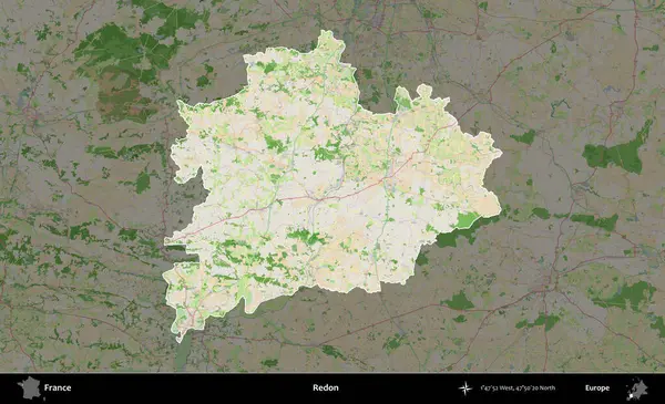 Redon. Fransa 'nın idari alanı koyu renk bir OpenStreetMap tarzı Fransız haritasına vurgulandı ve özetlendi