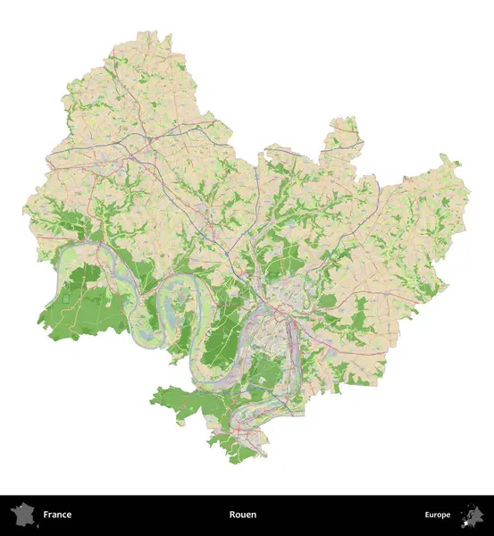 Rouen. Fransa 'nın idari bölgesi bir OpenStreetMap Fransız tarzı haritada beyazda izole edildi