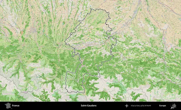 Saint-Gauden 'lar. OpenStreetMap Fransız stili haritasında Fransa 'nın idari bölgesinin ana hatları belirlendi
