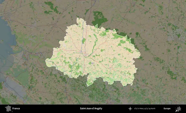 Saint-Jean-d'Angely. Fransa 'nın idari alanı koyu renk bir OpenStreetMap tarzı Fransız haritasına vurgulandı ve özetlendi