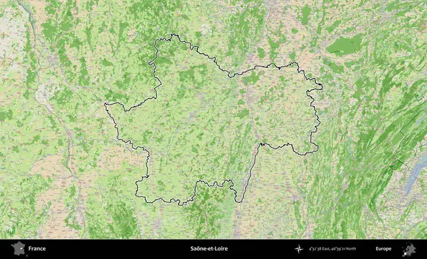Saone-et-Loire. OpenStreetMap Fransız stili haritasında Fransa 'nın idari bölgesinin ana hatları belirlendi