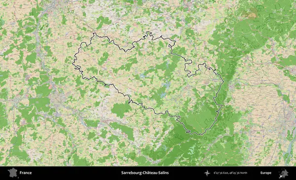 Sarrebourg-Chateau-Salins. OpenStreetMap Fransız stili haritasında Fransa 'nın idari bölgesinin ana hatları belirlendi