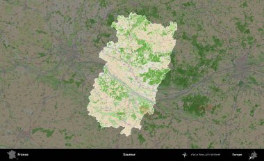 Saumur. Fransa 'nın idari alanı koyu renk bir OpenStreetMap tarzı Fransız haritasına vurgulandı ve özetlendi