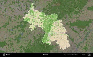 Saverne. Fransa 'nın idari alanı koyu renk bir OpenStreetMap tarzı Fransız haritasına vurgulandı ve özetlendi