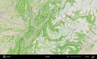 Savoie. OpenStreetMap Fransız stili haritasında Fransa 'nın idari bölgesinin ana hatları belirlendi