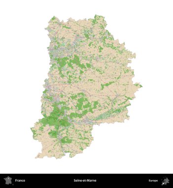 Seine-et-Marne. Fransa 'nın idari bölgesi bir OpenStreetMap Fransız tarzı haritada beyazda izole edildi
